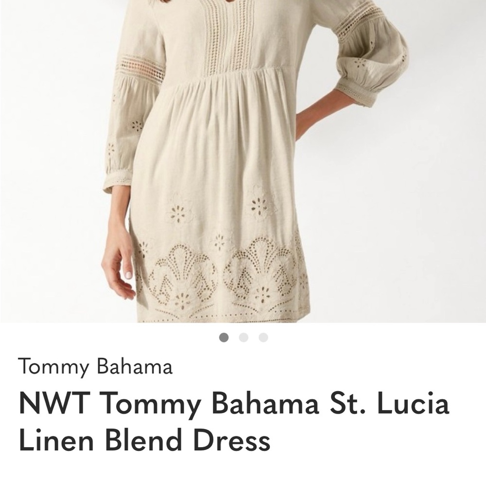 Tommy Bahama Cream Eyelet Linen-Blend Dress with Crochet Details
